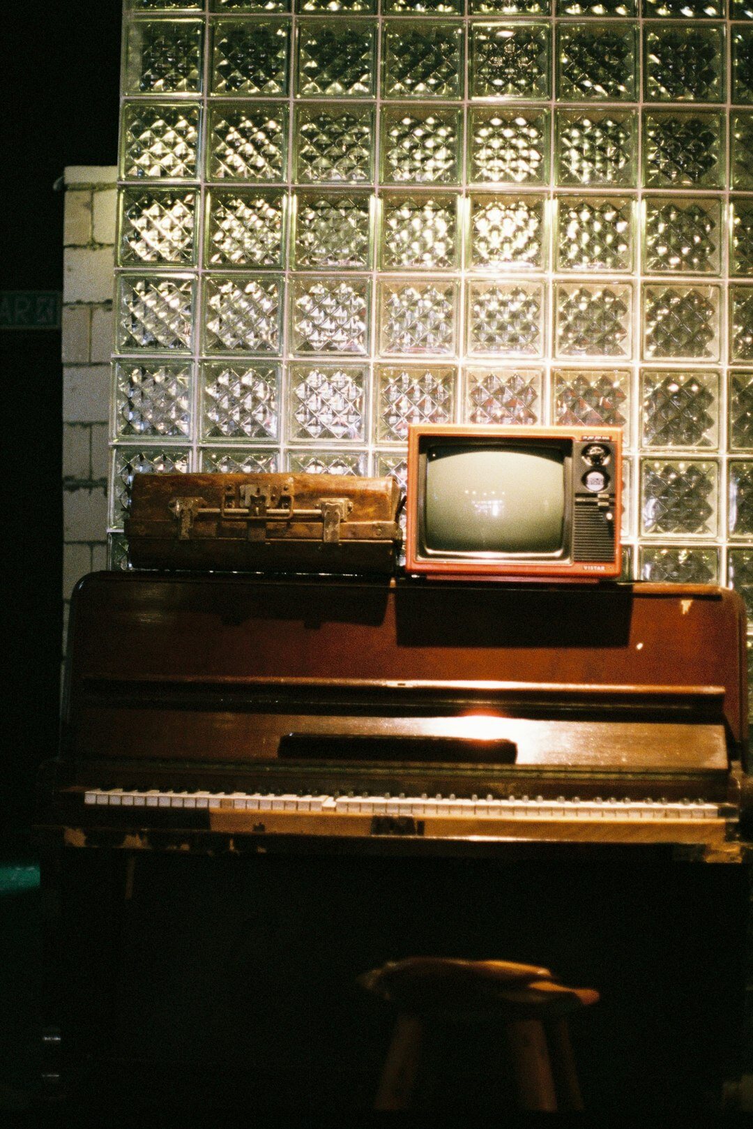 Vintage television studio with stage lights and cameras